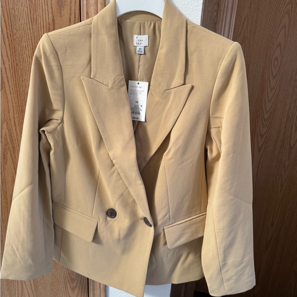 A New Day Tan Double-Breasted Blazer